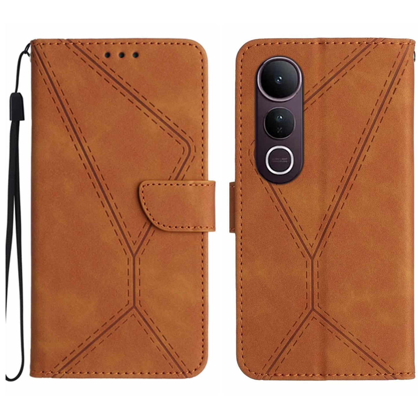 For vivo V50 Lite 5G Stitching Embossed Leather Phone Case(Brown)