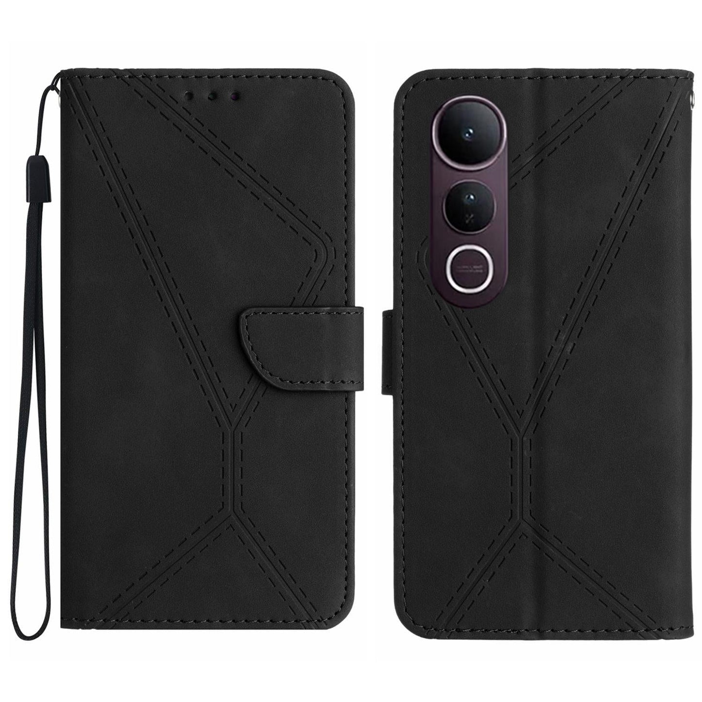 For vivo V50 Lite 5G Stitching Embossed Leather Phone Case(Black)
