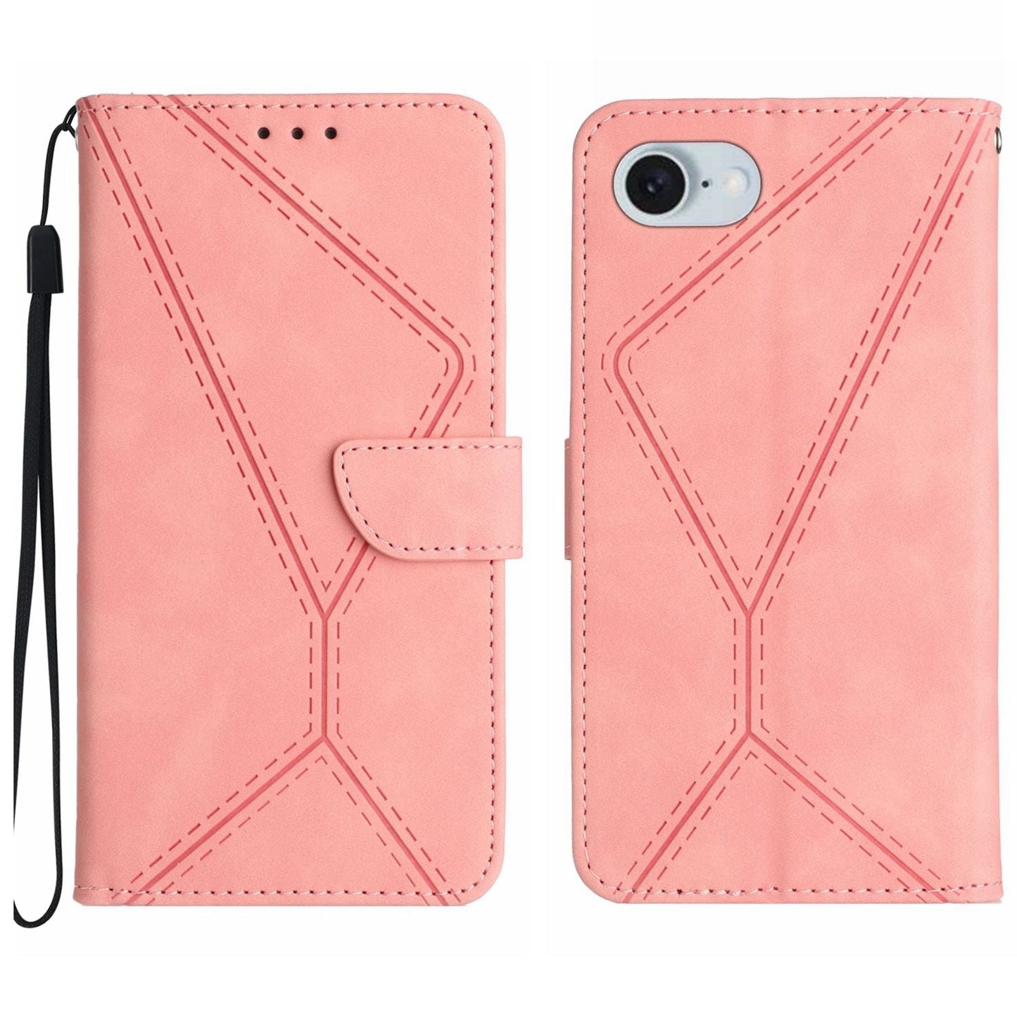 For iPhone 16e Stitching Embossed Leather Phone Case(Pink)