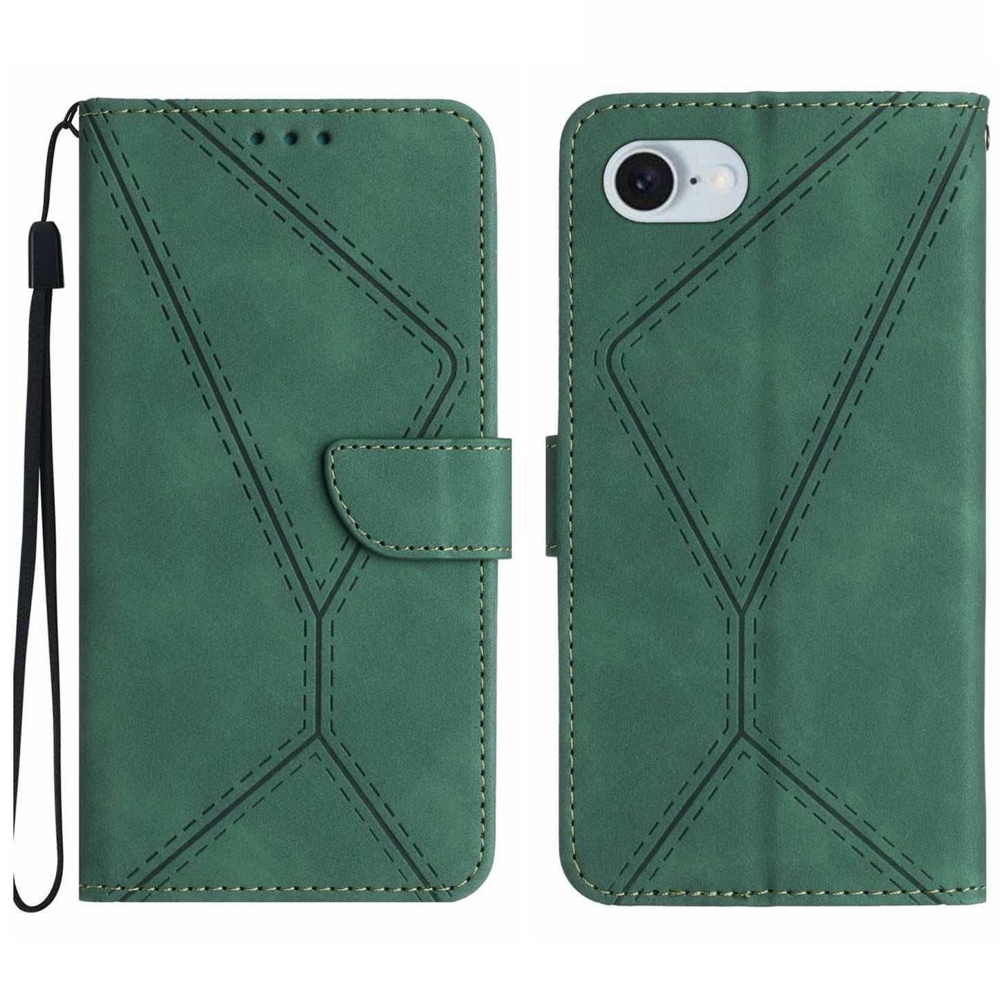 For iPhone 16e Stitching Embossed Leather Phone Case(Green)