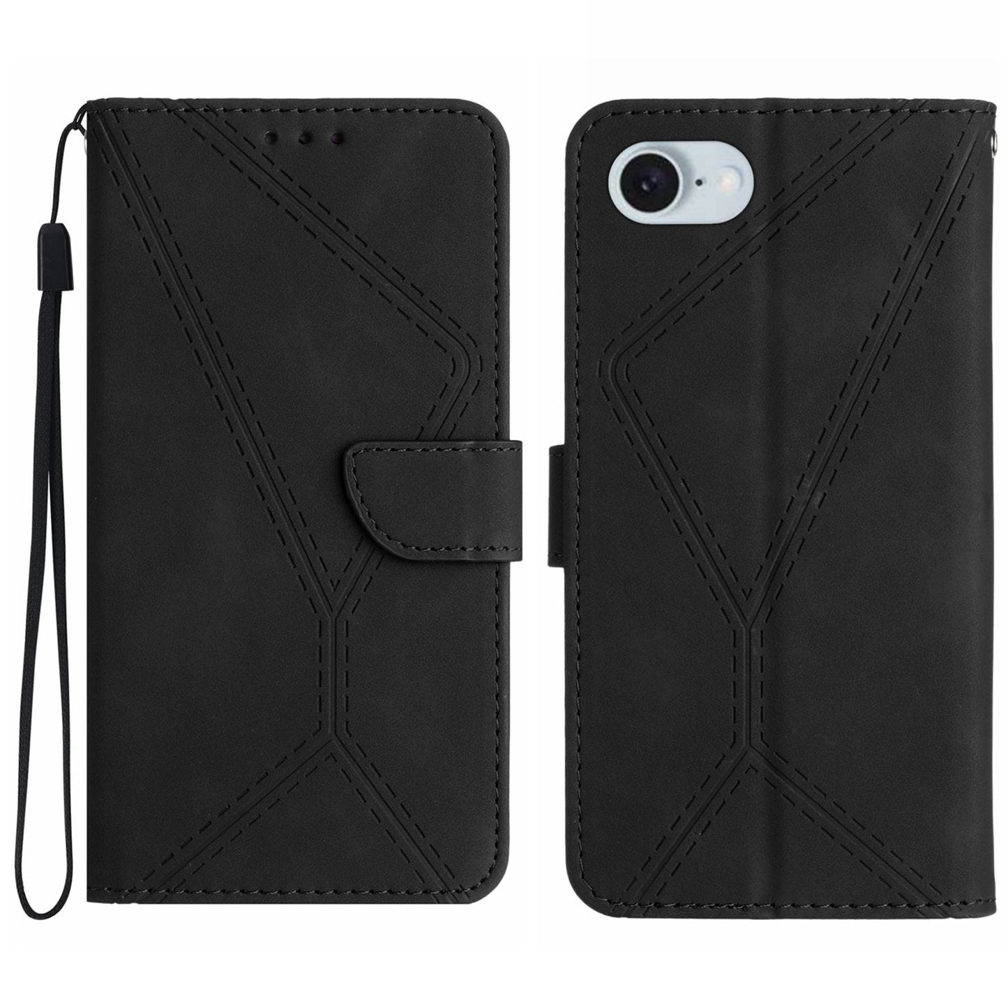 For iPhone 16e Stitching Embossed Leather Phone Case(Black)