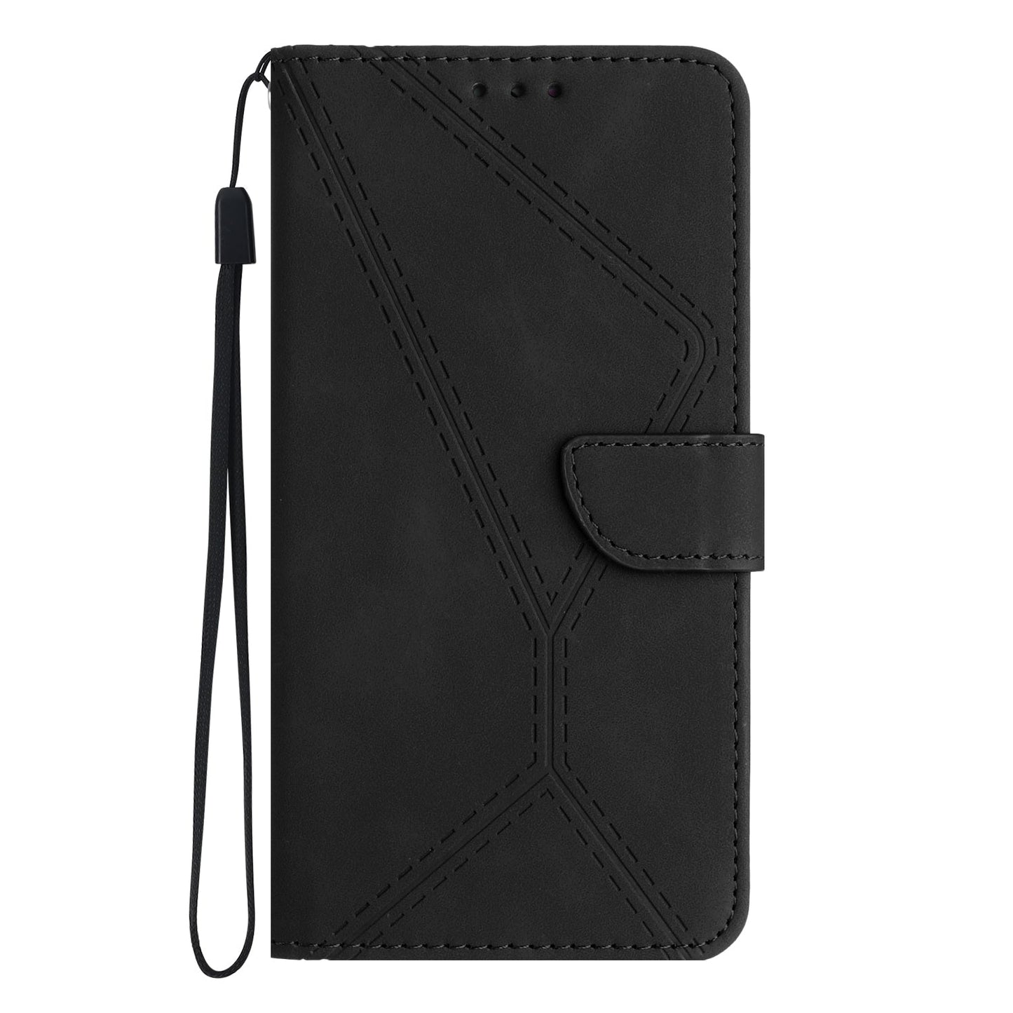 For iPhone 16e Stitching Embossed Leather Phone Case(Black)