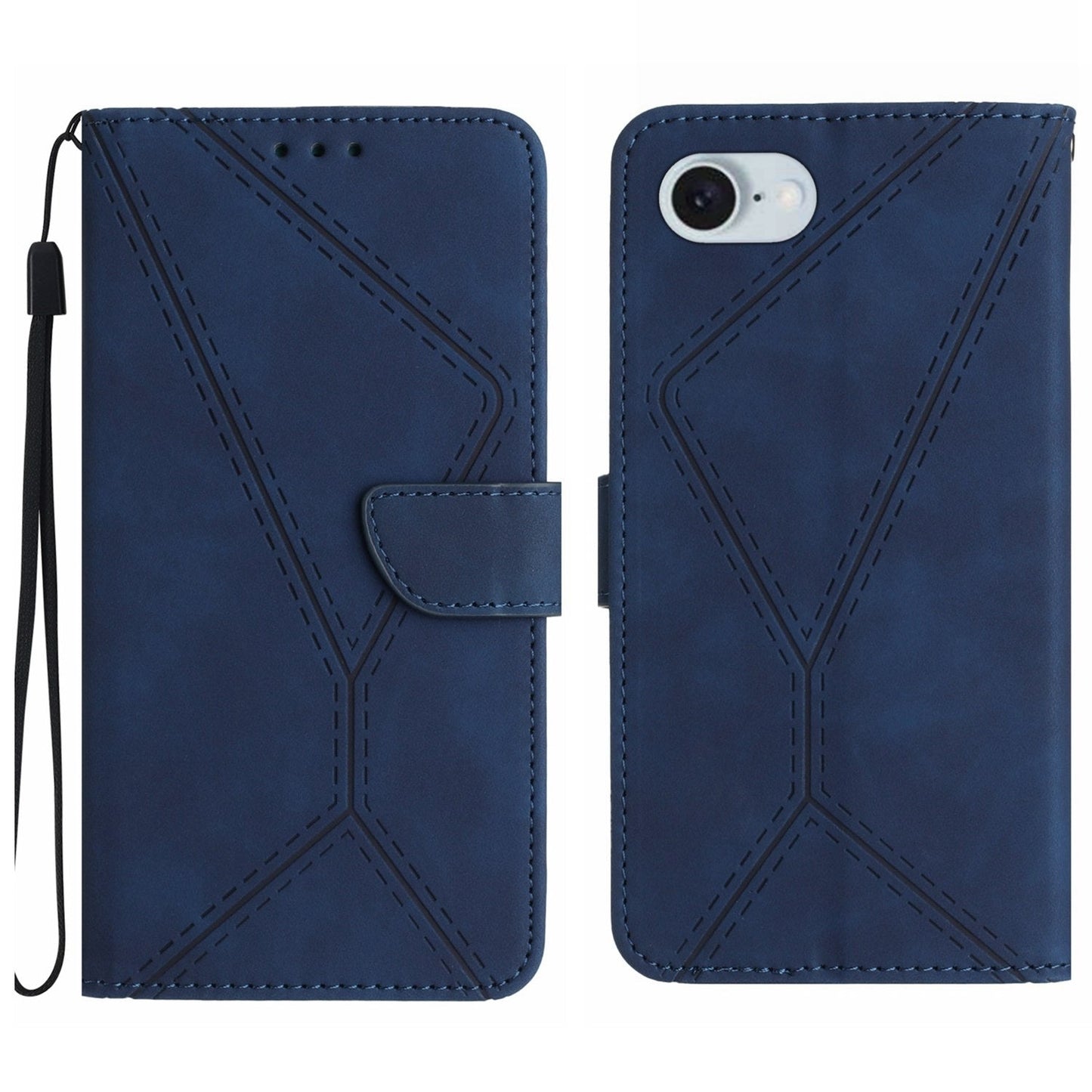 For iPhone 16e Stitching Embossed Leather Phone Case(Blue)