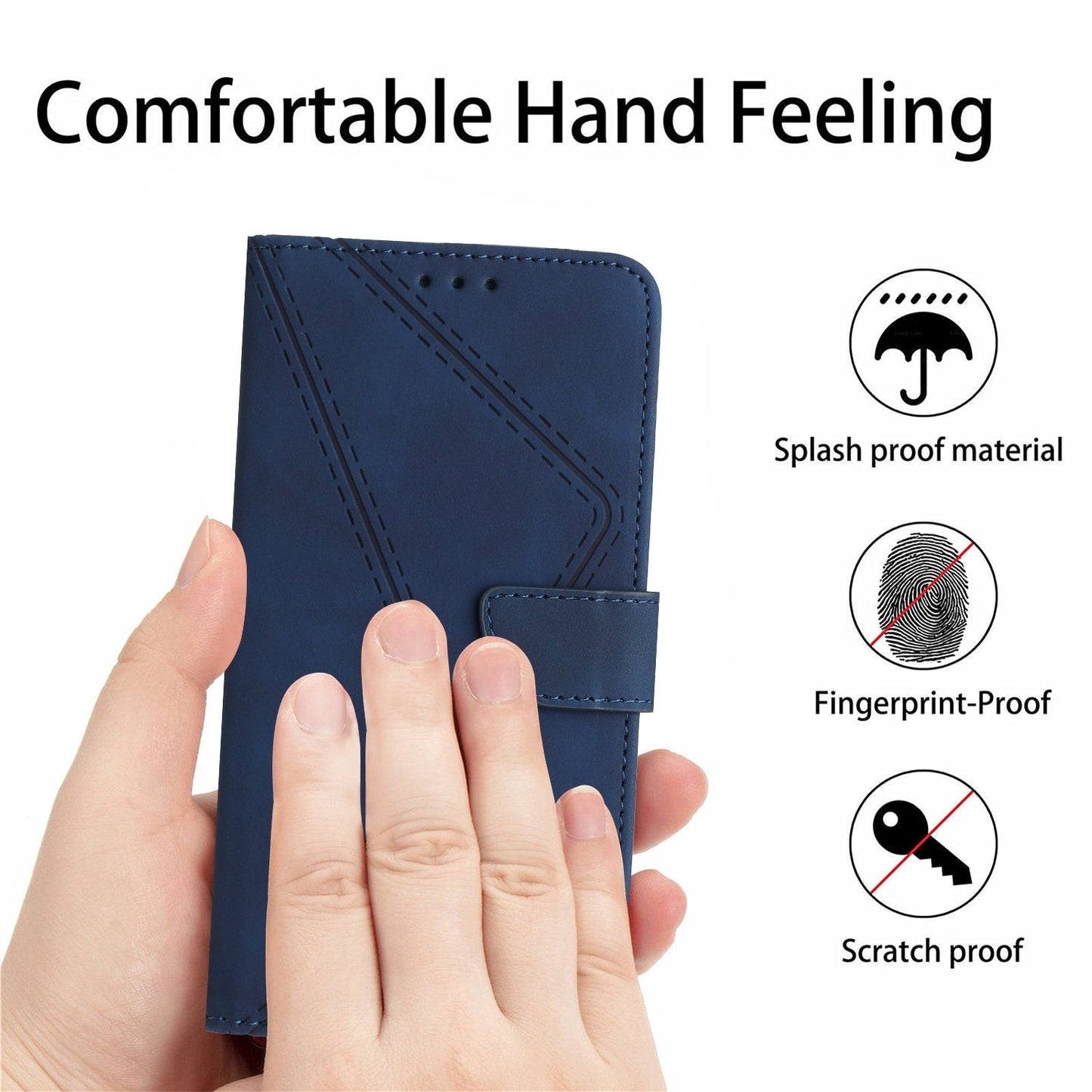 For iPhone 16e Stitching Embossed Leather Phone Case(Blue)