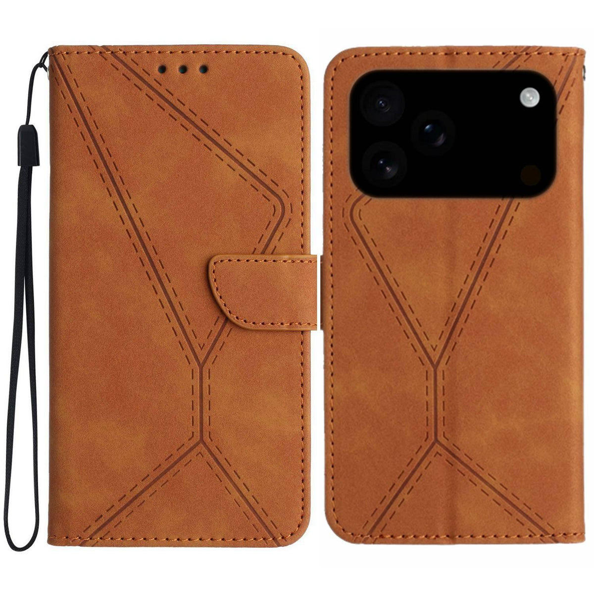 Compatible with iPhone 18 Pro Max & 17 Pro Max Stitching Embossed Leather Phone Case - Brown