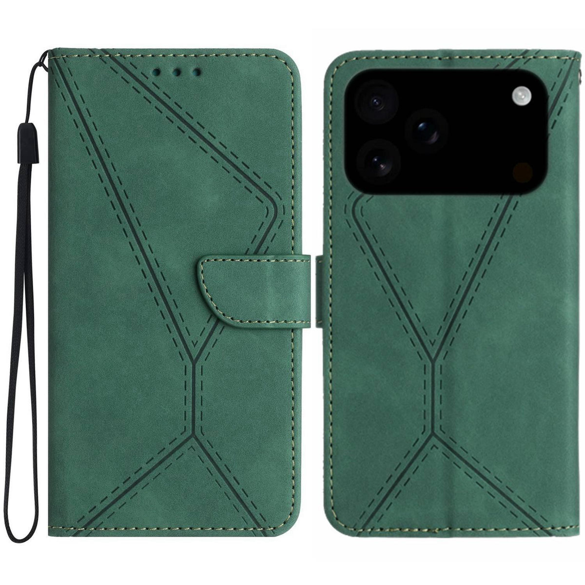 Compatible with iPhone 18 Pro Max & 17 Pro Max Stitching Embossed Leather Phone Case - Green