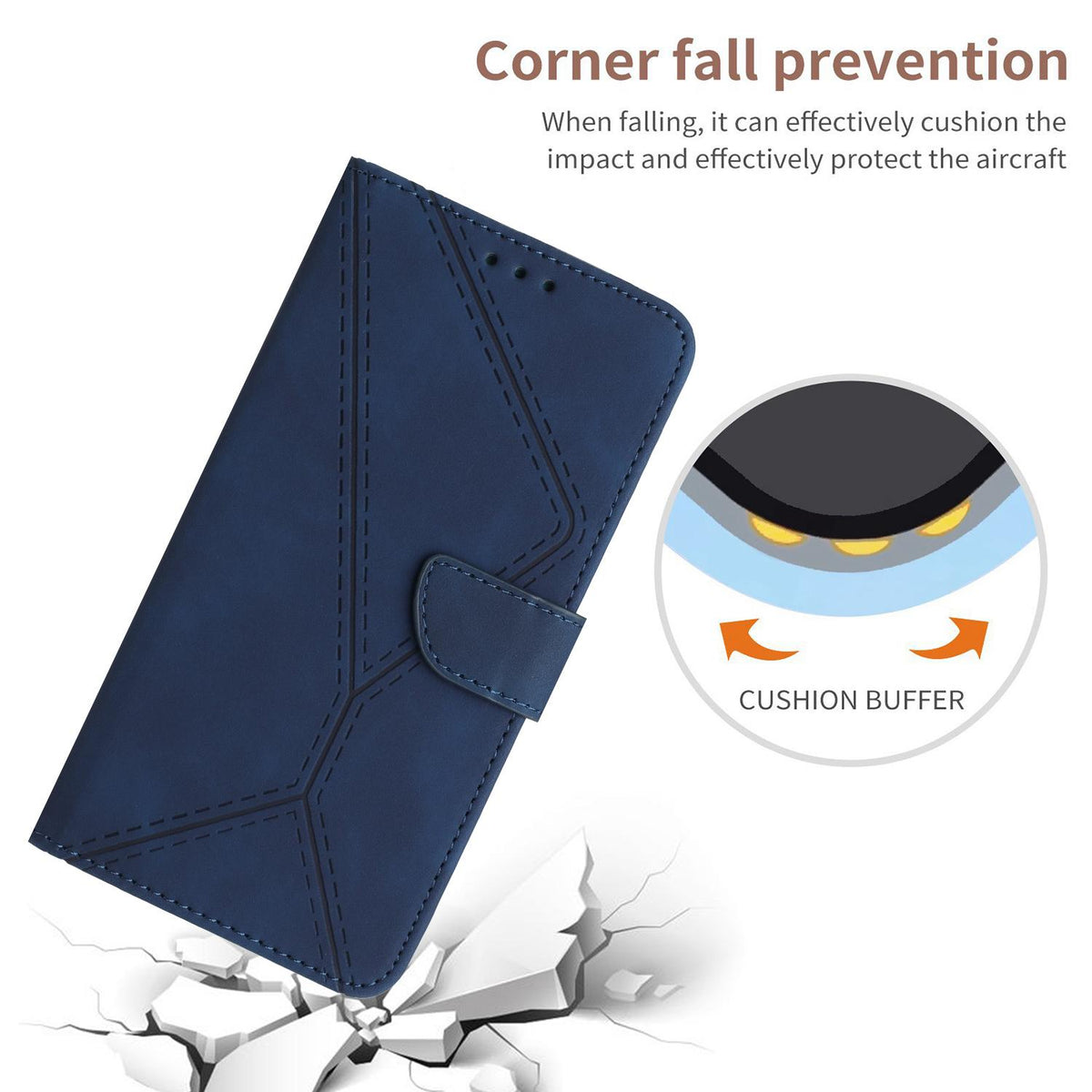 Compatible with iPhone 18 Pro Max & 17 Pro Max Stitching Embossed Leather Phone Case - Blue