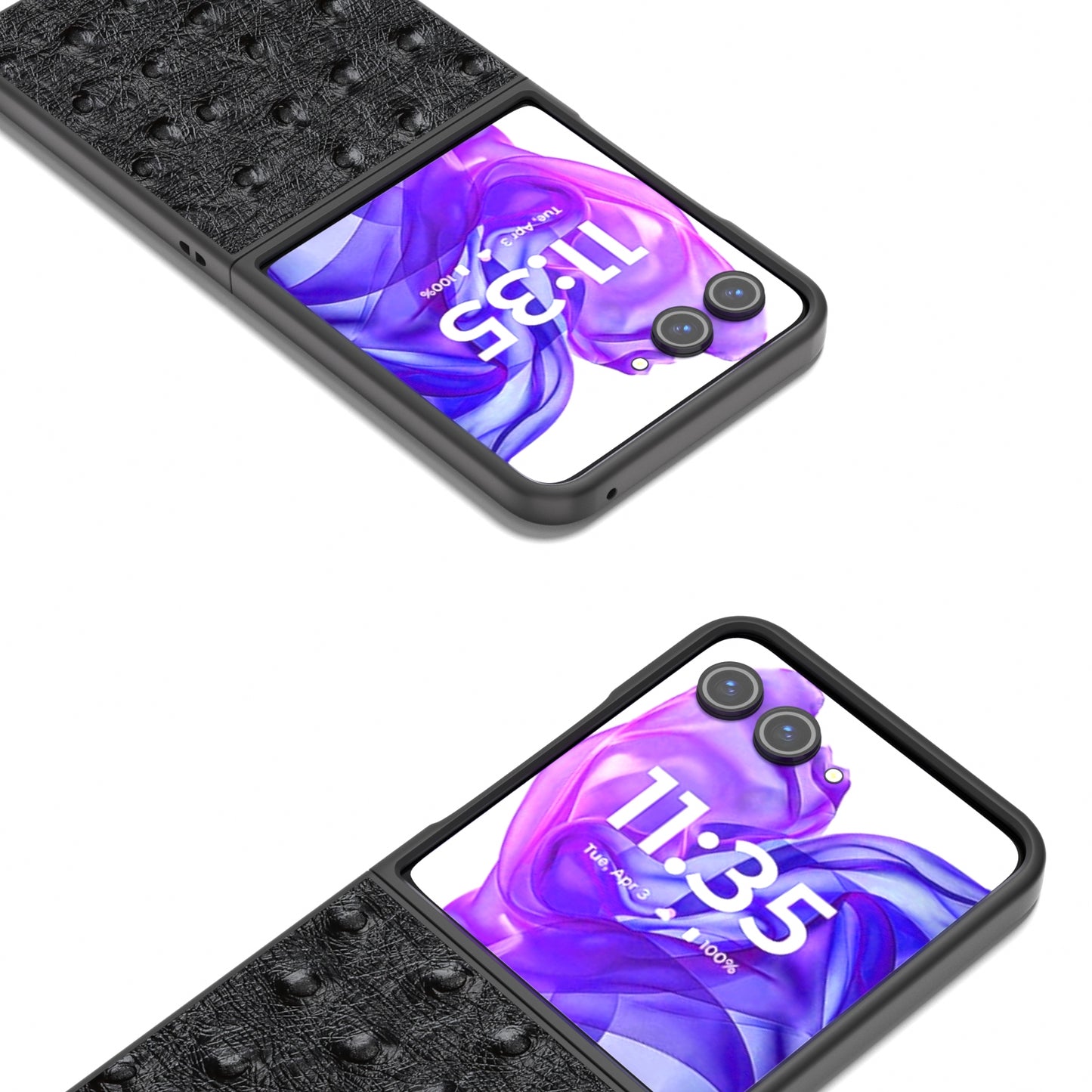 For Motorola Razr 50 Ultra ABEEL Genuine Leather Ostrich Texture Phone Case(Black)