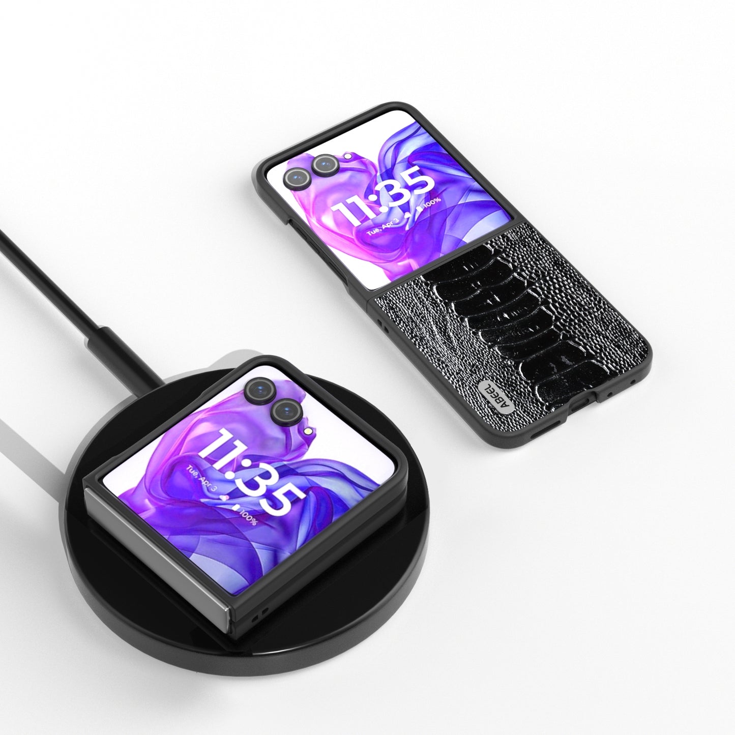 For Motorola Razr 50 Ultra ABEEL Genuine Leather Weilai Series Phone Case(Black)