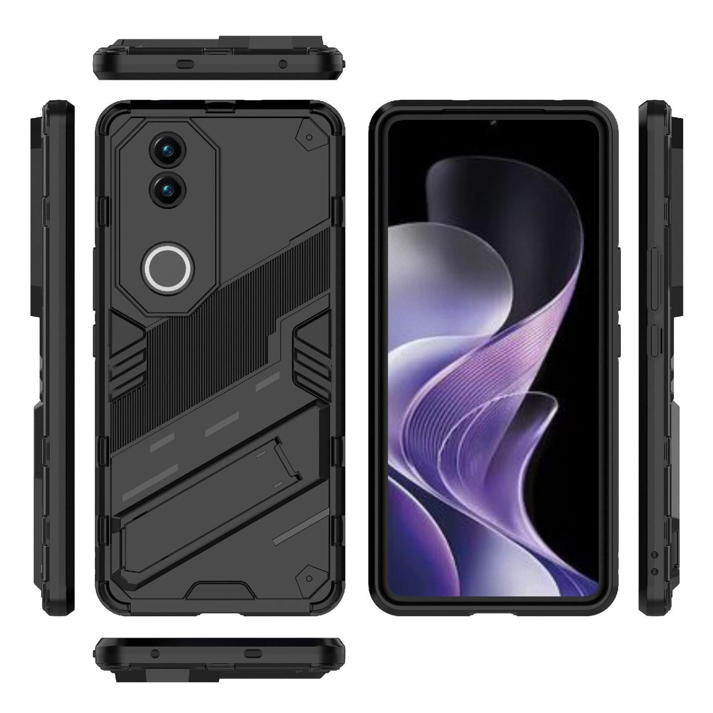 For vivo V50 5G Global Punk Armor 2 in 1 PC + TPU Phone Case with Holder(Black)