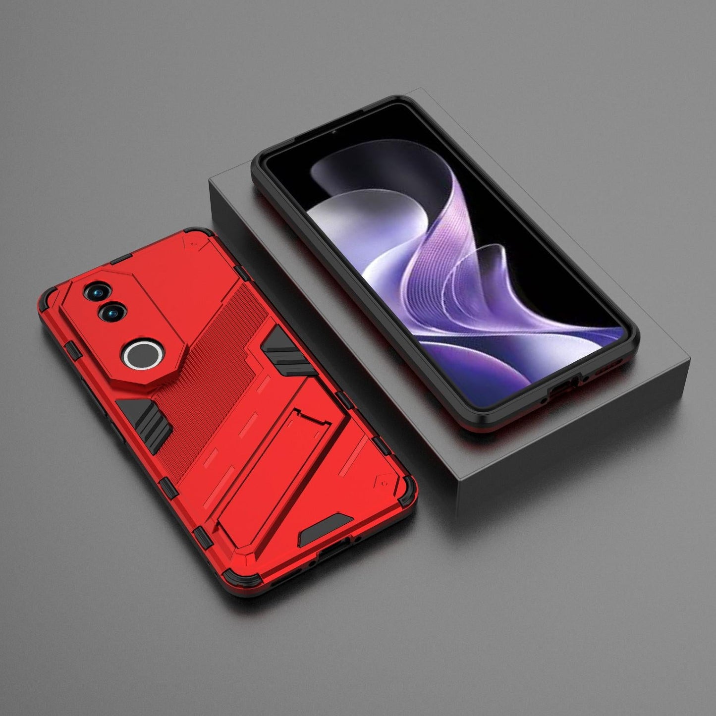 For vivo V50 5G Global Punk Armor 2 in 1 PC + TPU Phone Case with Holder(Red)