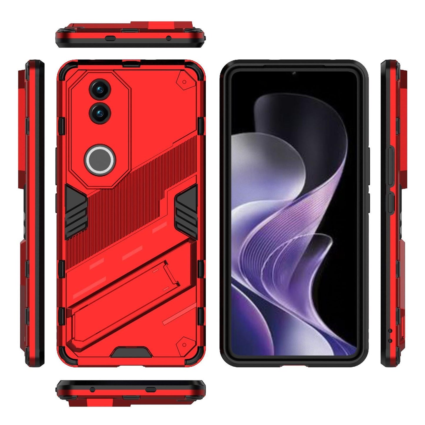 For vivo V50 5G Global Punk Armor 2 in 1 PC + TPU Phone Case with Holder(Red)