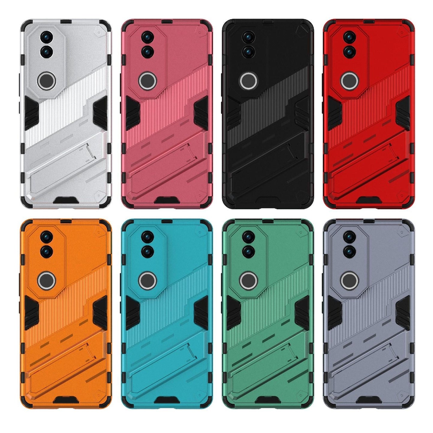 For vivo V50 5G Global Punk Armor 2 in 1 PC + TPU Phone Case with Holder(Grey)