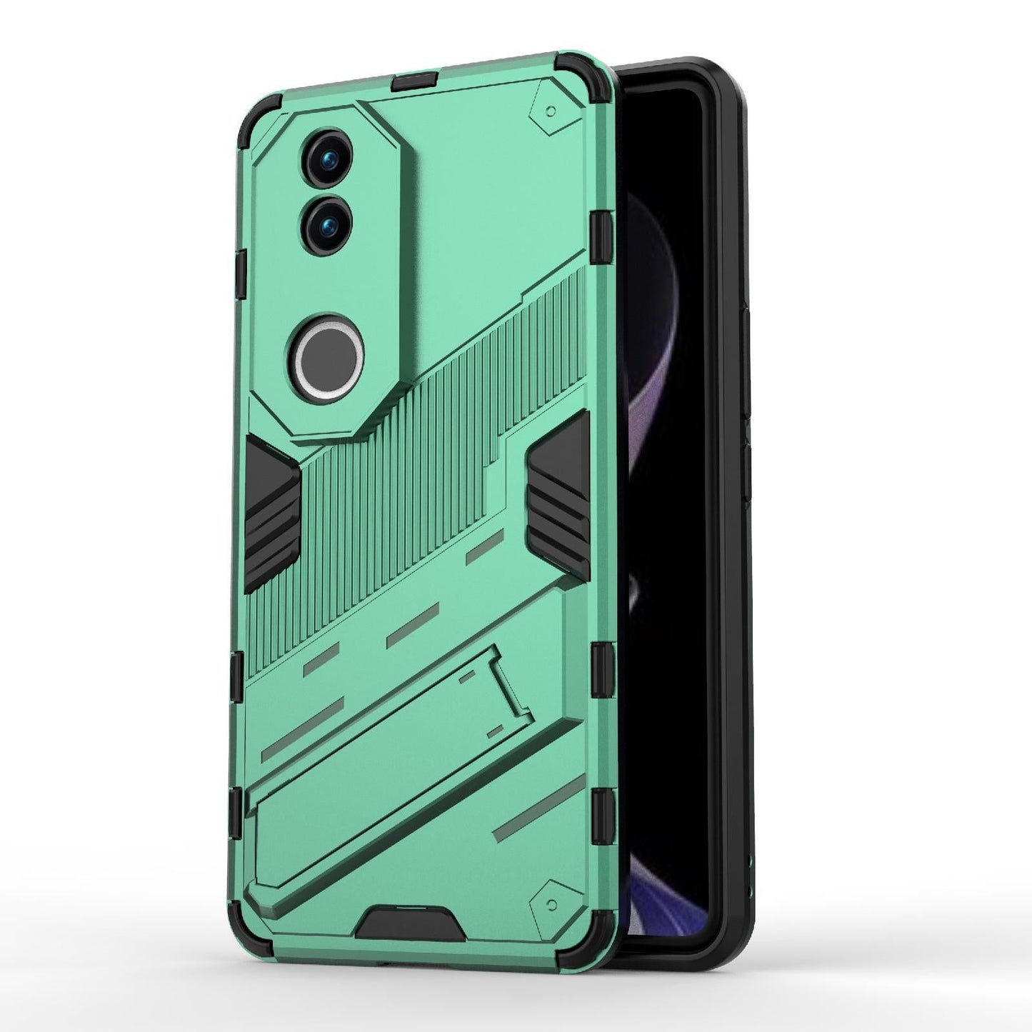 For vivo V50 5G Global Punk Armor 2 in 1 PC + TPU Phone Case with Holder(Green)