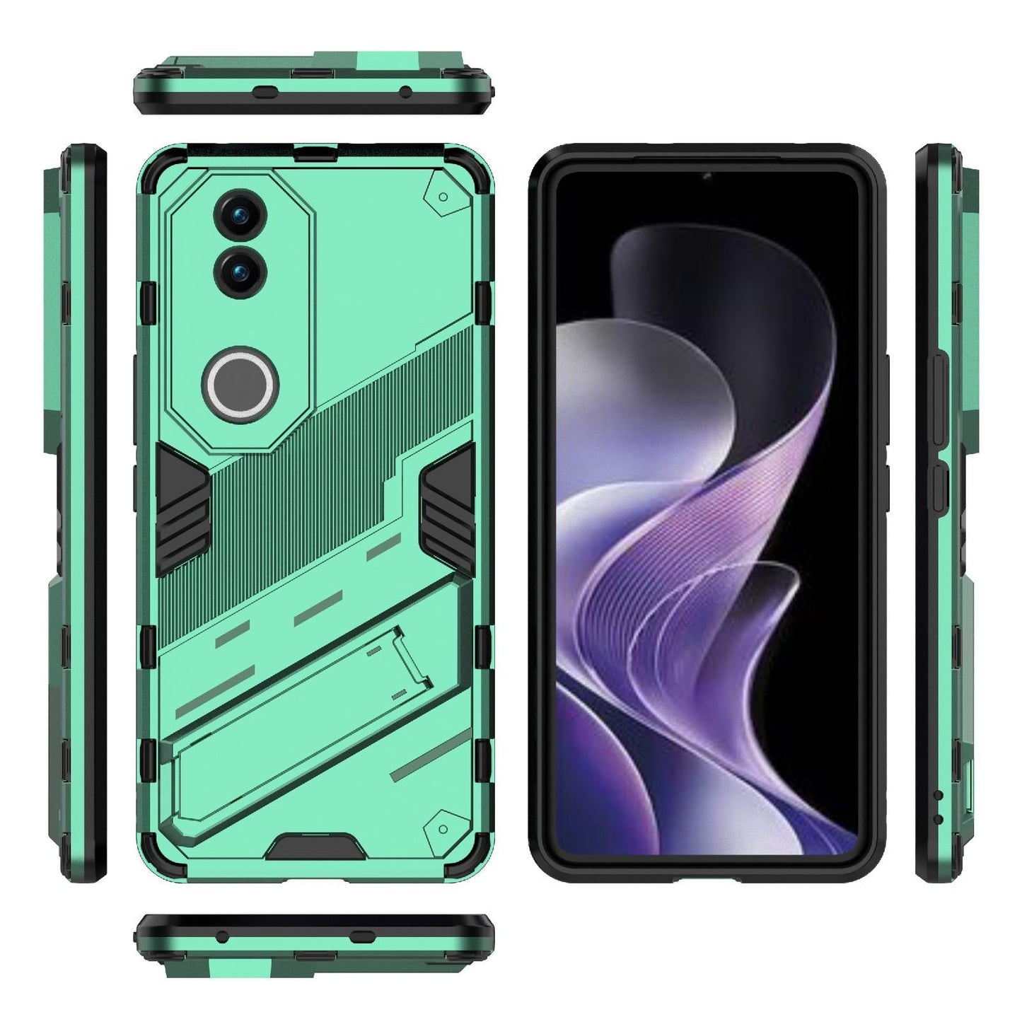 For vivo V50 5G Global Punk Armor 2 in 1 PC + TPU Phone Case with Holder(Green)