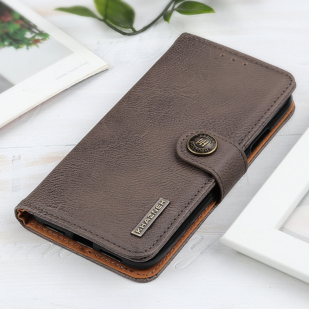 For iPhone 16e KHAZNEH Cowhide Texture Horizontal Flip Leather Phone Case(Khaki)