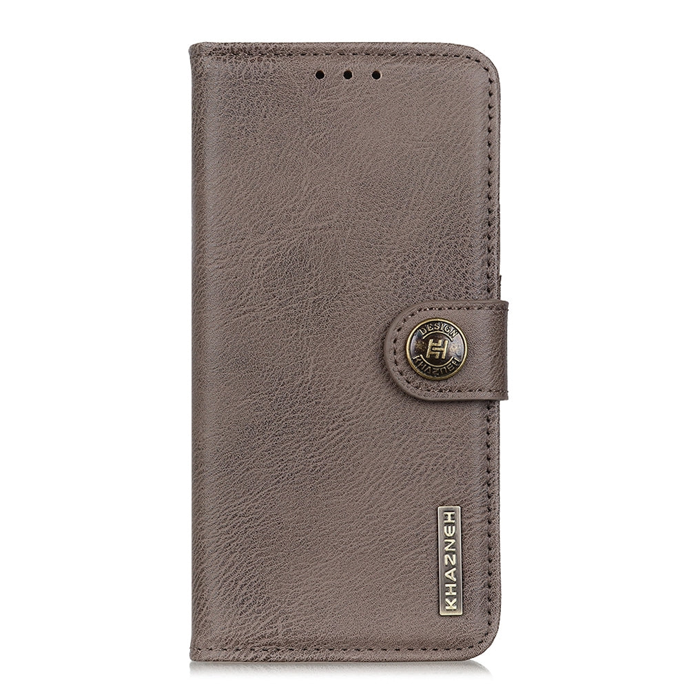 For iPhone 16e KHAZNEH Cowhide Texture Horizontal Flip Leather Phone Case(Khaki)