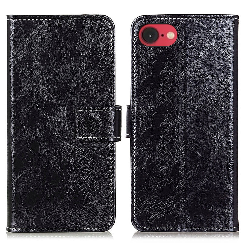For iPhone 16e Retro Crazy Horse Texture Horizontal Flip Leather Phone Case(Black)