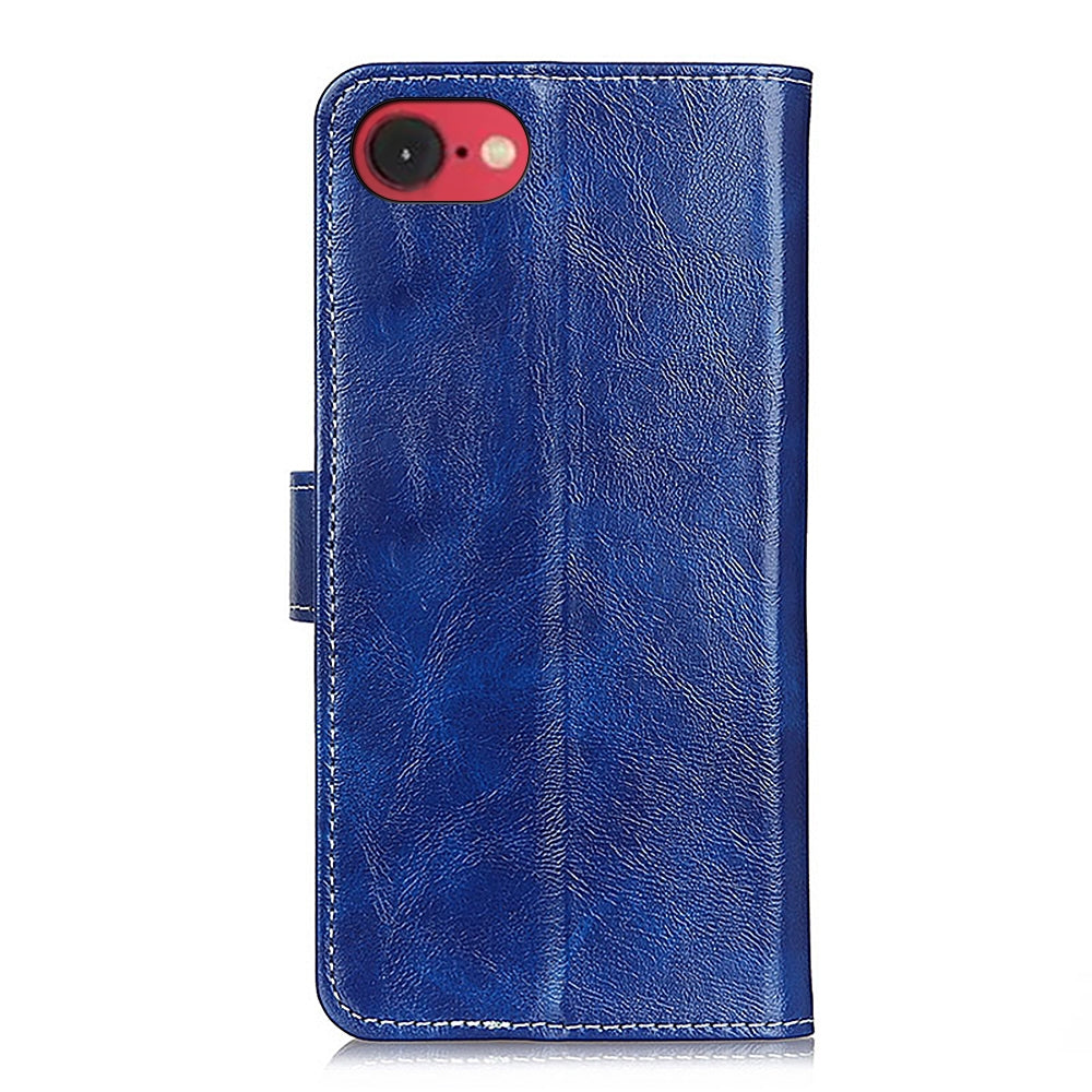 For iPhone 16e Retro Crazy Horse Texture Horizontal Flip Leather Phone Case(Blue)