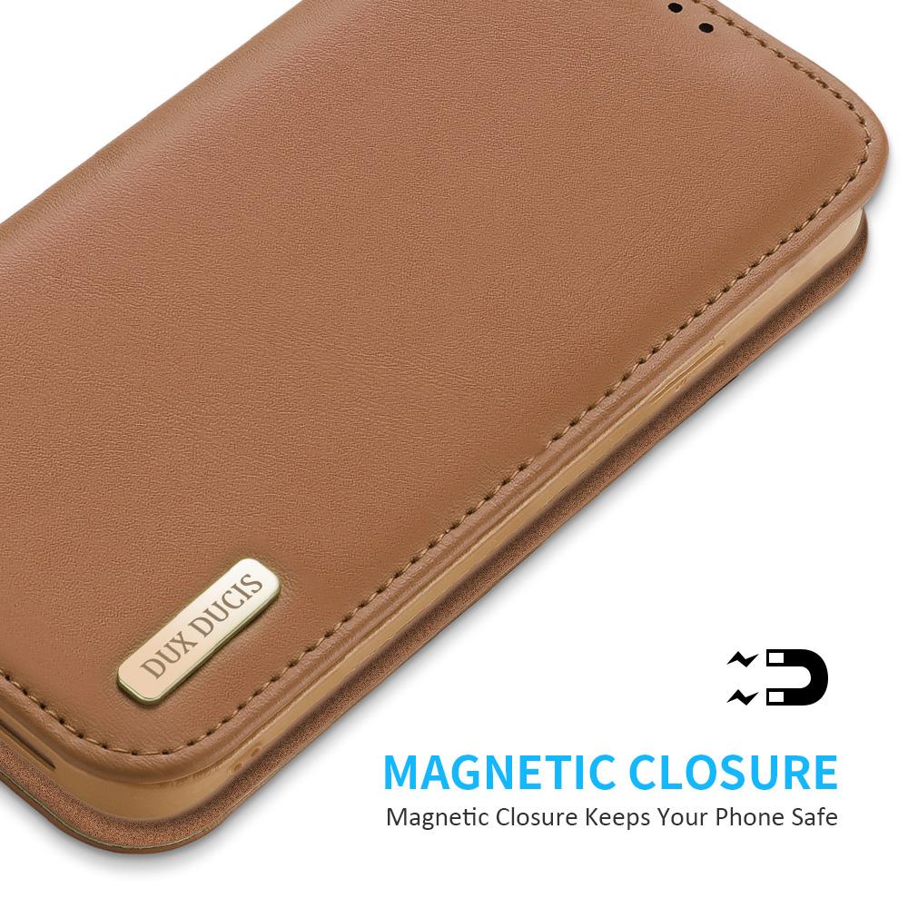 For iPhone 16e DUX DUCIS Hivo Series Cowhide + PU + TPU Flip Phone Case(Brown)