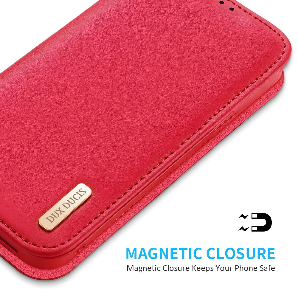 For iPhone 16e DUX DUCIS Hivo Series Cowhide + PU + TPU Flip Phone Case(Red)