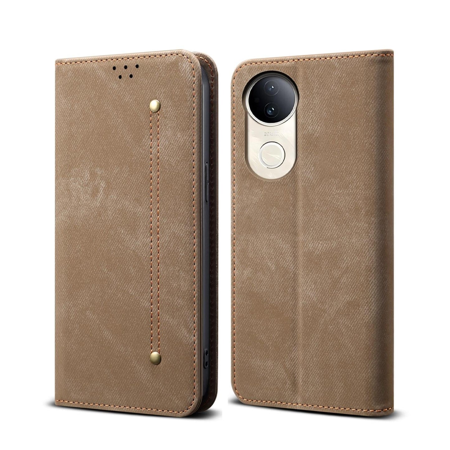 For vivo V50 Denim Texture Flip Leather Phone Case(Khaki)