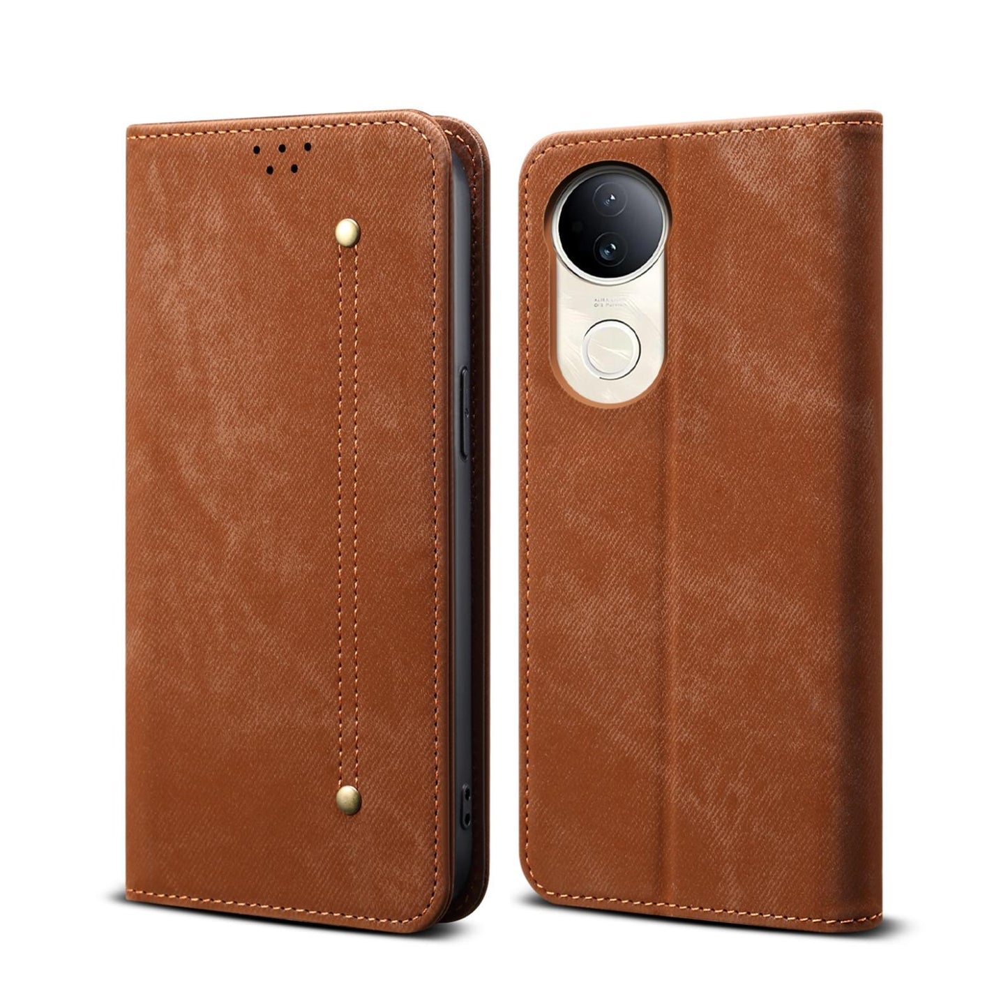 For vivo V50 Denim Texture Flip Leather Phone Case(Brown)