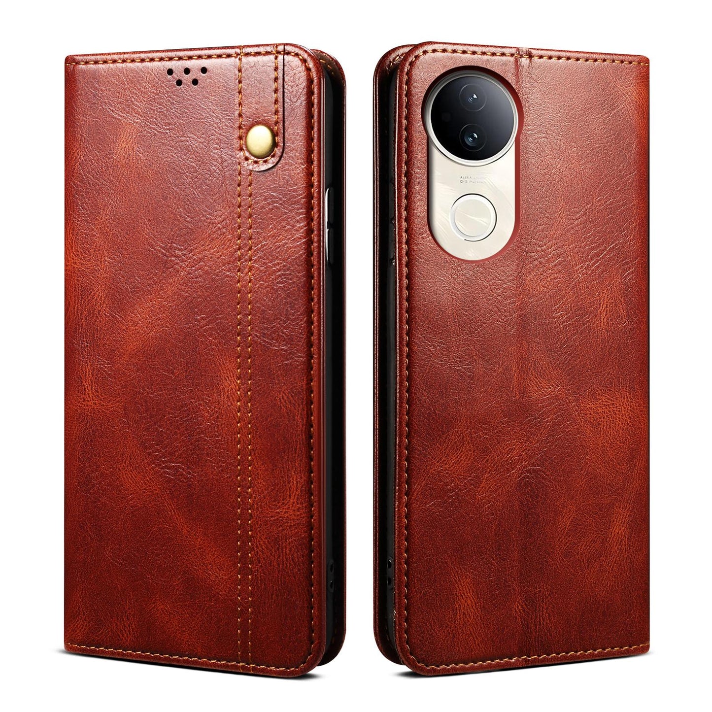 For vivo V50 Oil Wax Crazy Horse Texture Leather Phone Case(Brown)