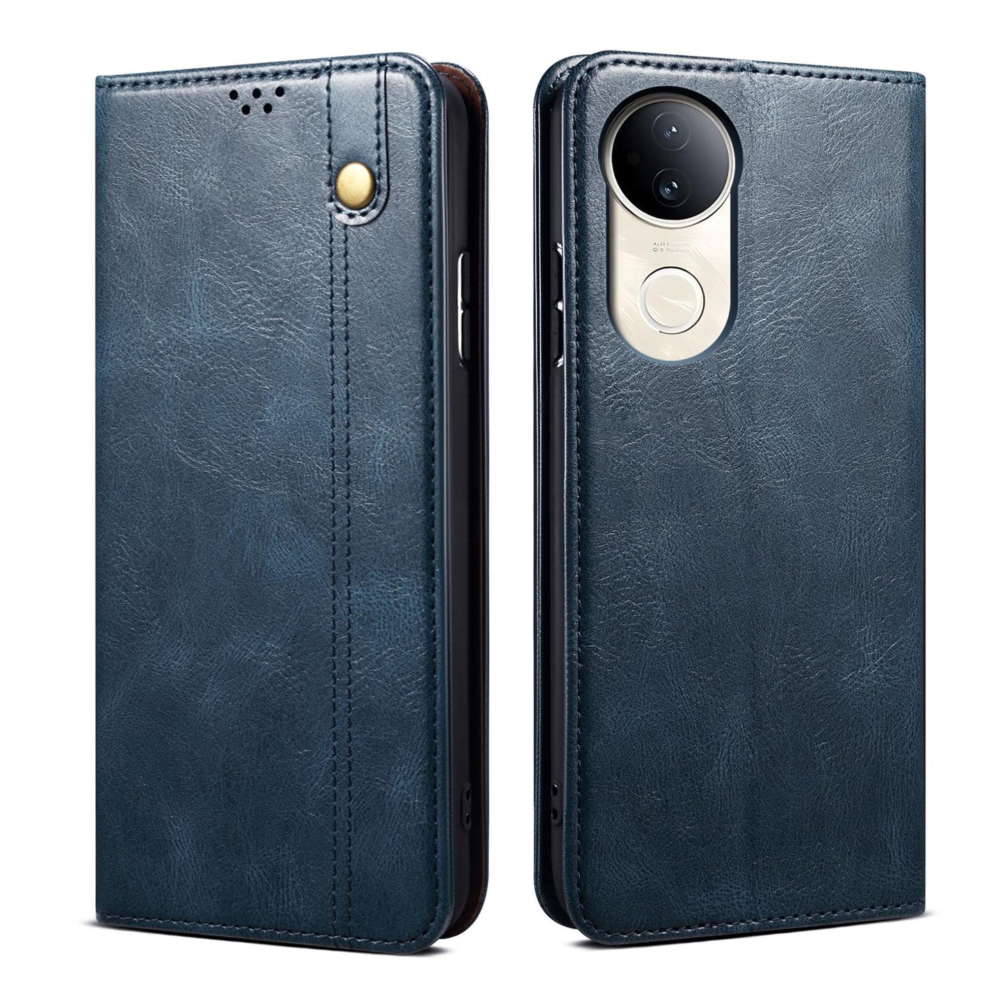 For vivo V50 Oil Wax Crazy Horse Texture Leather Phone Case(Blue)