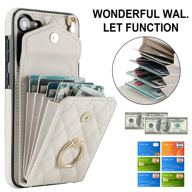 For Samsung Galaxy S24 5G Rhombic Texture Card Bag Phone Case with Long Lanyard(White)