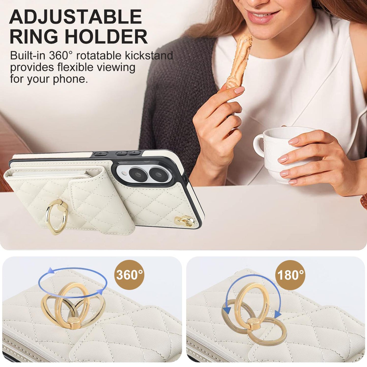 For Samsung Galaxy S25 Edge 5G Rhombic Texture Card Bag Phone Case with Long Lanyard(White)