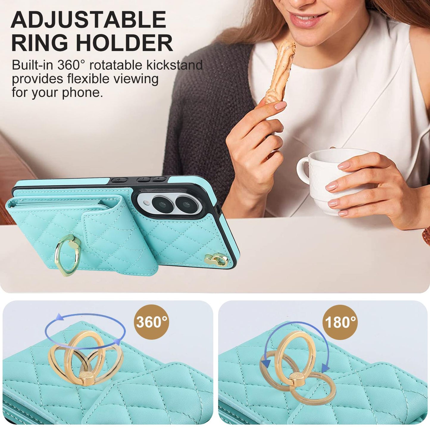 For Samsung Galaxy S25 Edge 5G Rhombic Texture Card Bag Phone Case with Long Lanyard(Mint Green)