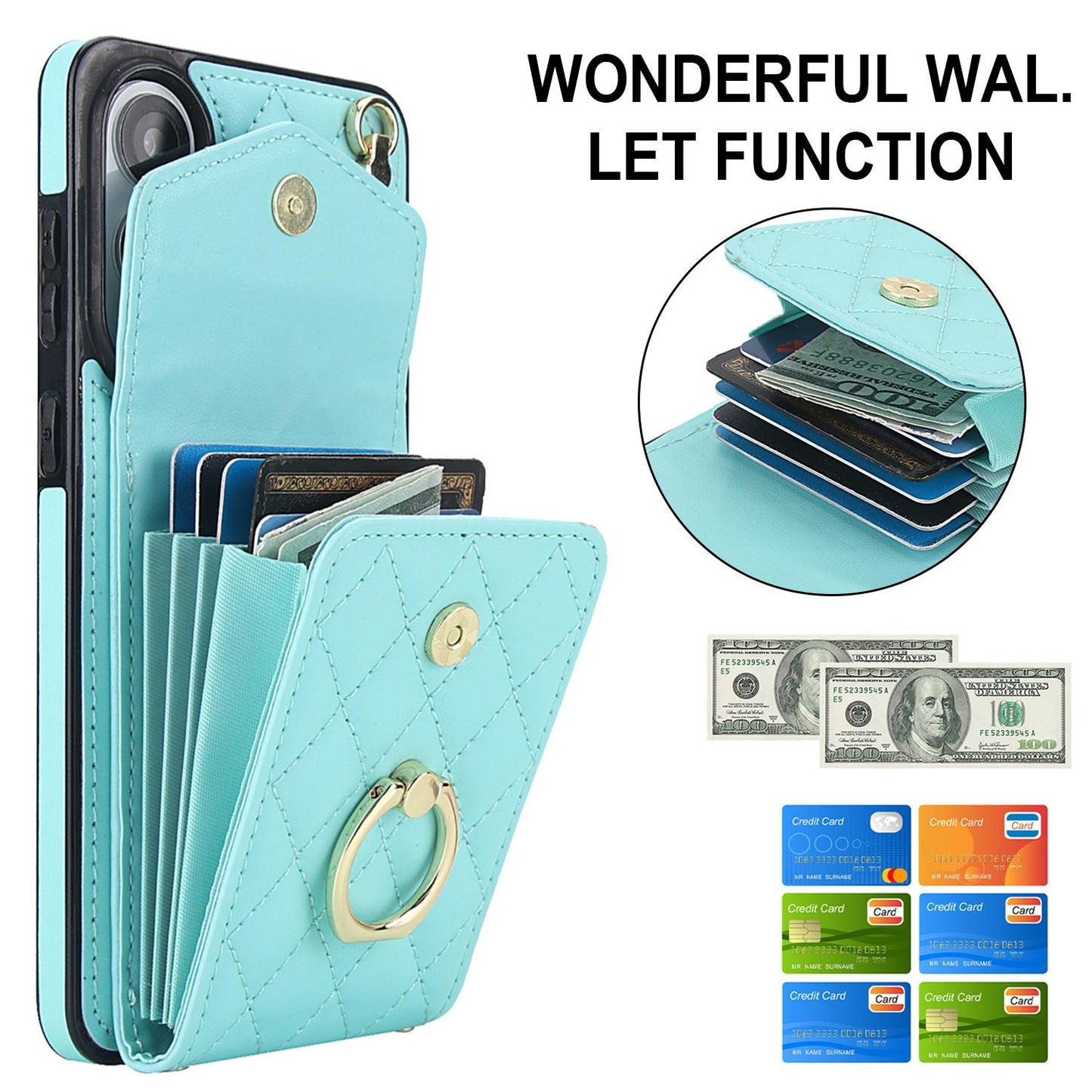 For Samsung Galaxy S25 Edge 5G Rhombic Texture Card Bag Phone Case with Long Lanyard(Mint Green)