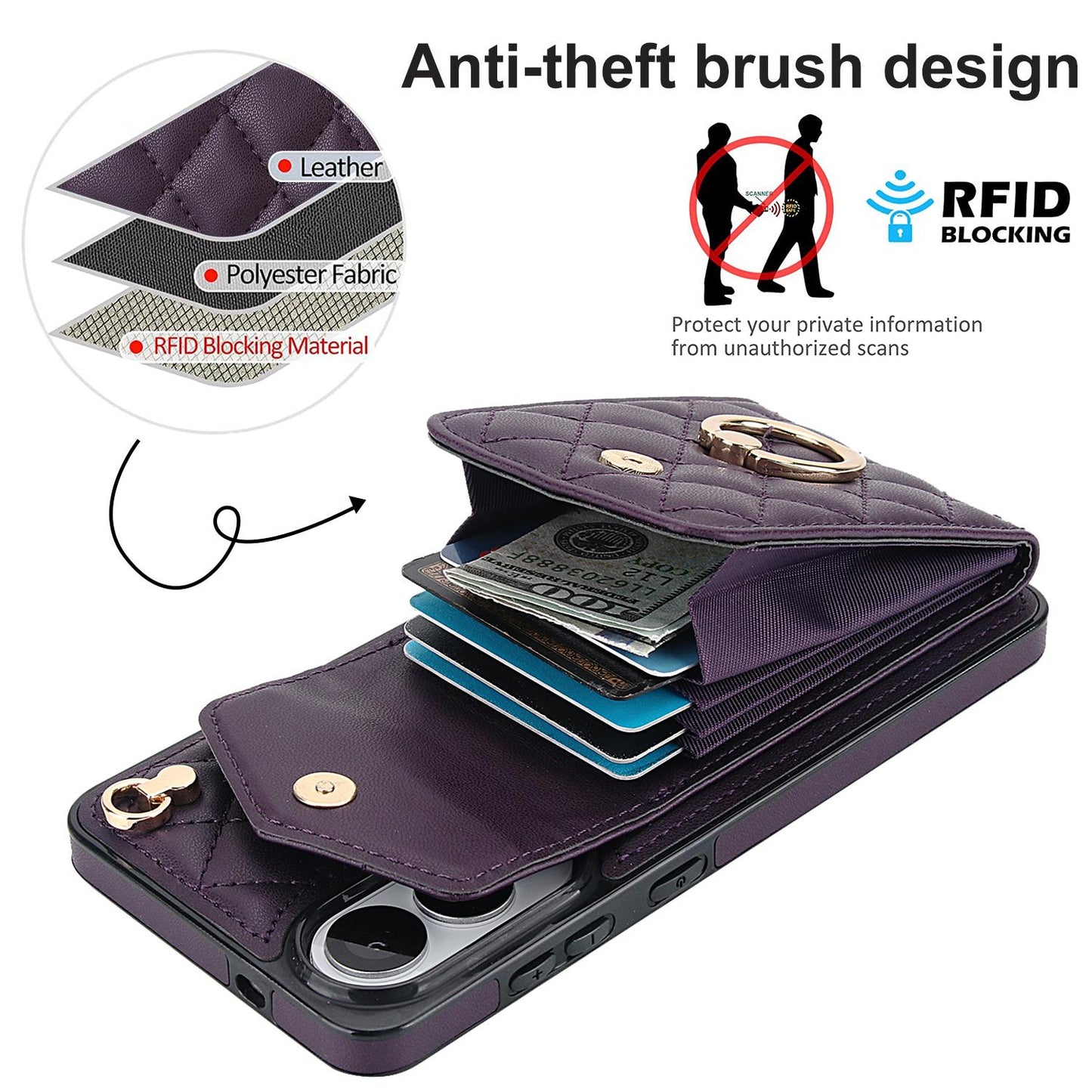 For Samsung Galaxy S25 Edge 5G Rhombic Texture Card Bag Phone Case with Long Lanyard(Dark Purple)