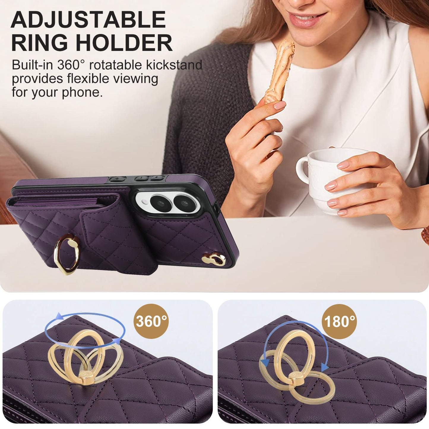 For Samsung Galaxy S25 Edge 5G Rhombic Texture Card Bag Phone Case with Long Lanyard(Dark Purple)