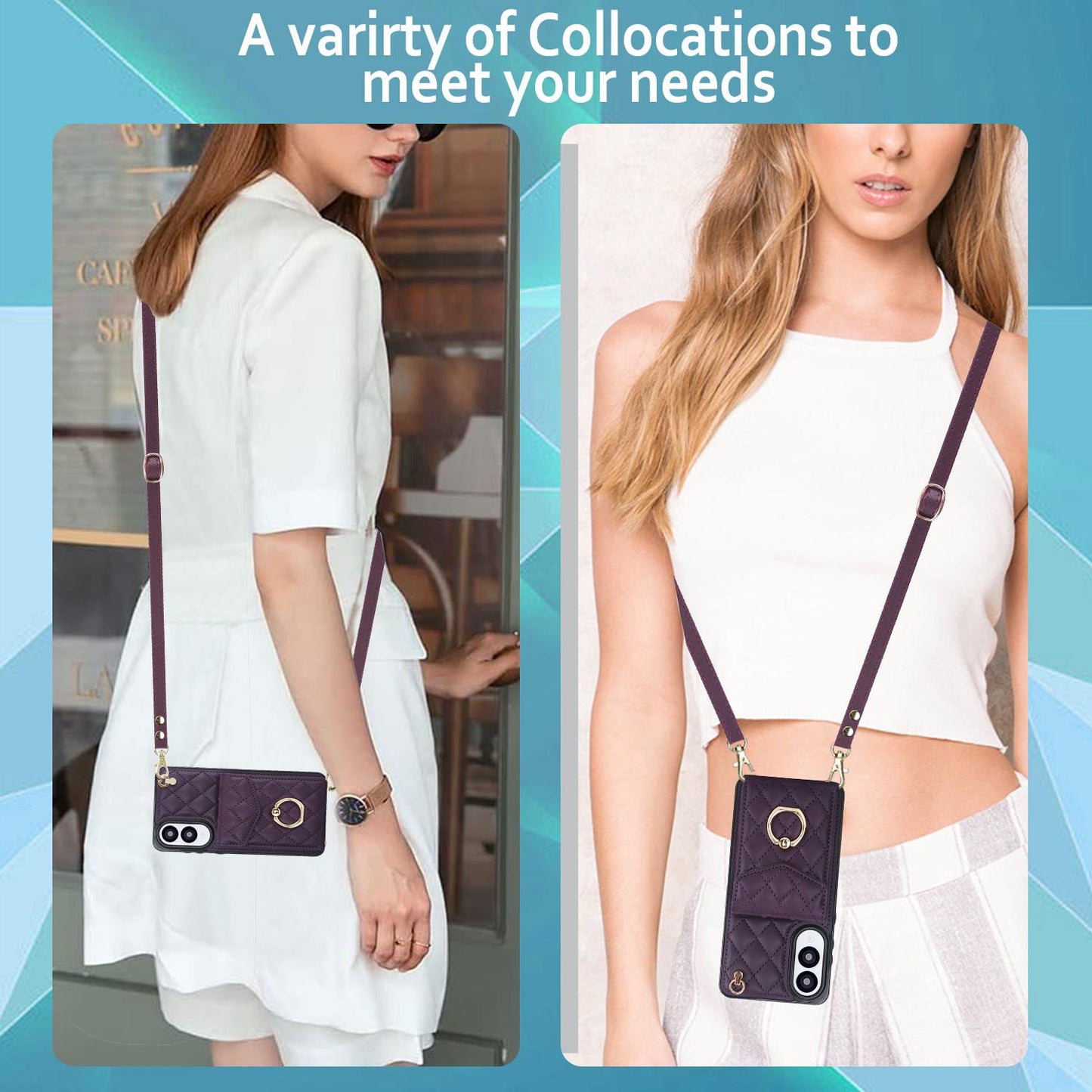 For Samsung Galaxy S25 Edge 5G Rhombic Texture Card Bag Phone Case with Long Lanyard(Dark Purple)