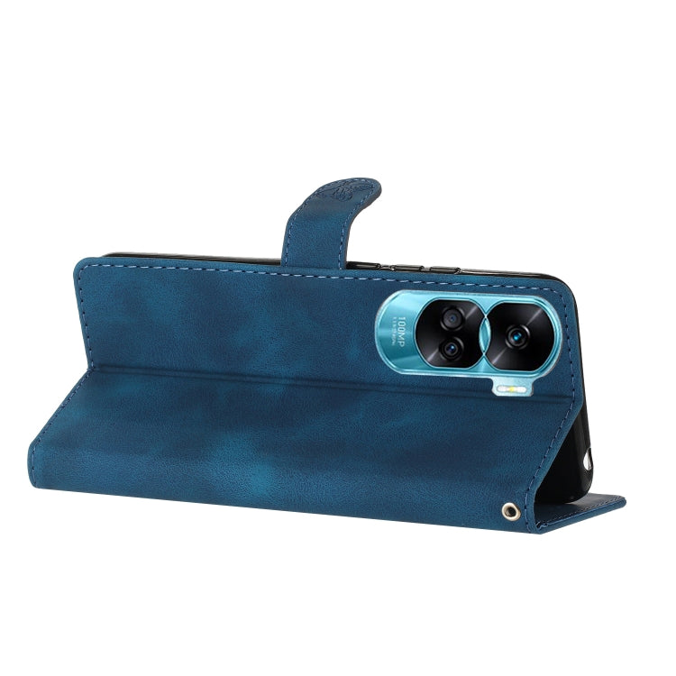 For Honor 90 Lite Flower Butterfly Embossing Pattern Leather Phone Case(Blue)