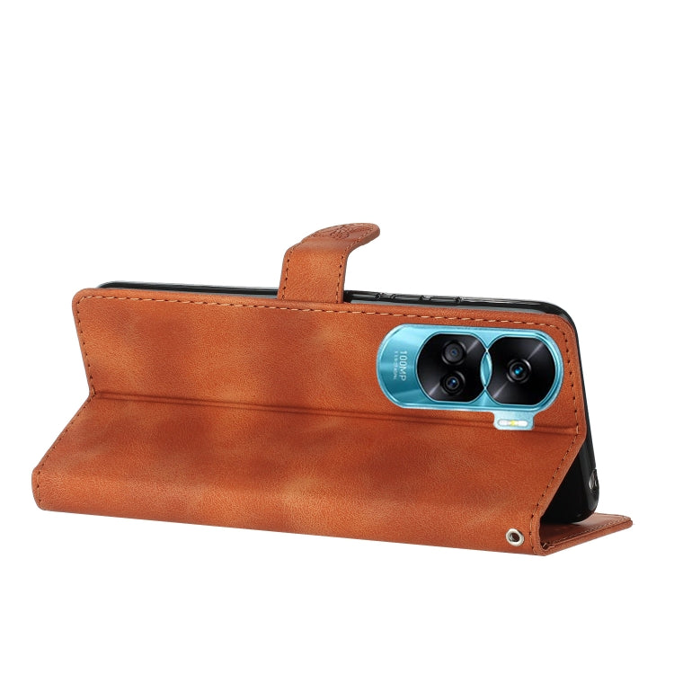 For Honor 90 Lite Flower Butterfly Embossing Pattern Leather Phone Case(Brown)