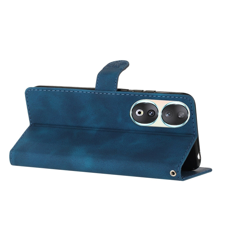 For Honor 90 Flower Butterfly Embossing Pattern Leather Phone Case(Blue)