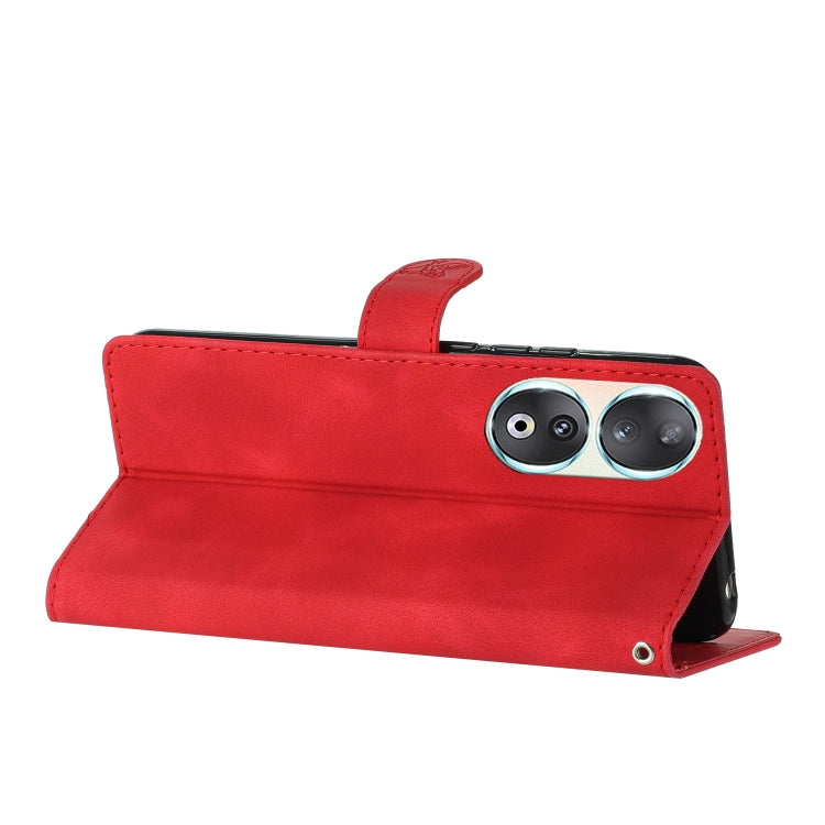 For Honor 90 Flower Butterfly Embossing Pattern Leather Phone Case(Red)