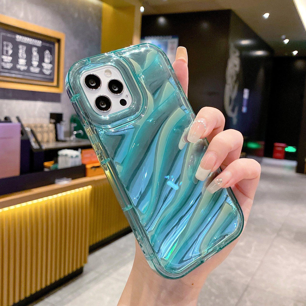 Compatible with iPhone 18 Pro Max Laser Sequin Waves TPU Phone Case - Blue