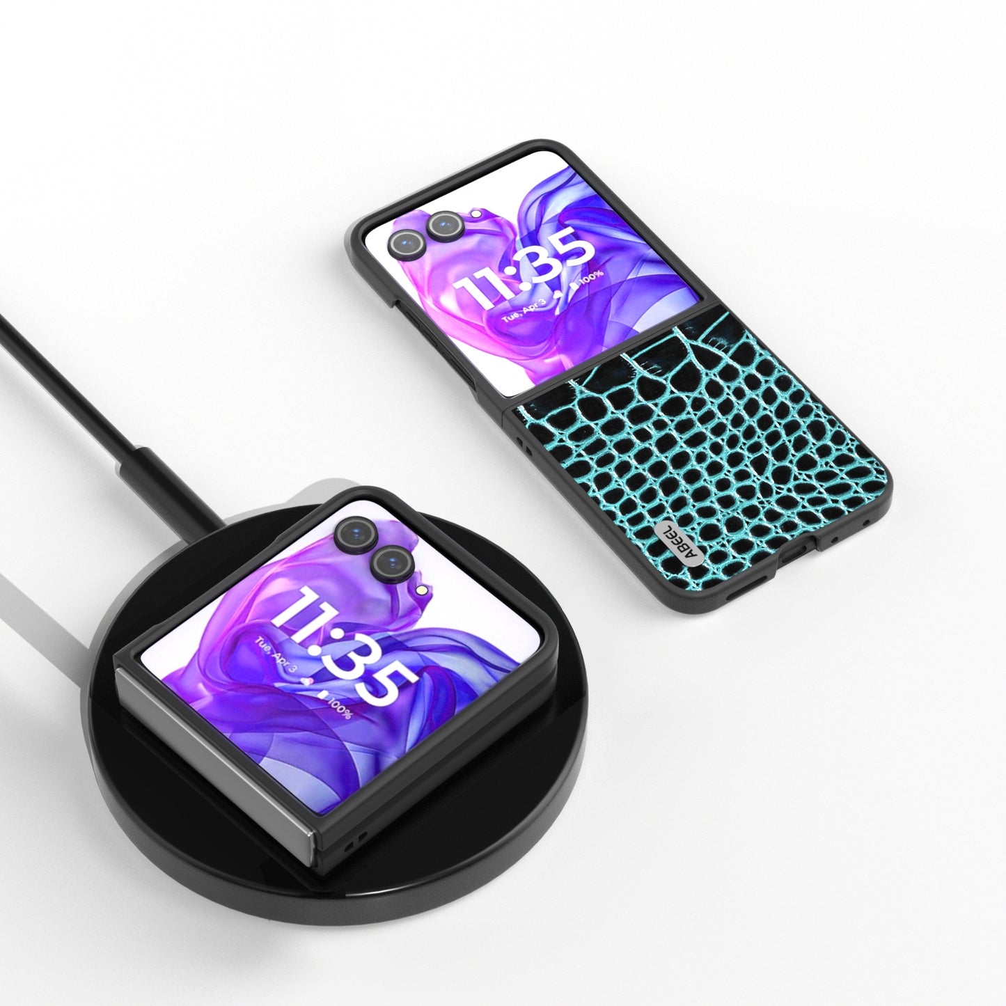 For Motorola Razr 50 Ultra ABEEL Genuine Leather Crocodile Pattern Black Edge Phone Case(Blue)