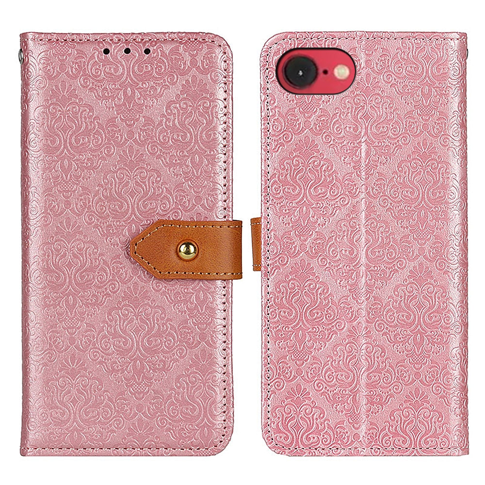 For iPhone 16e European Floral Embossed Leather Phone Case(Pink)
