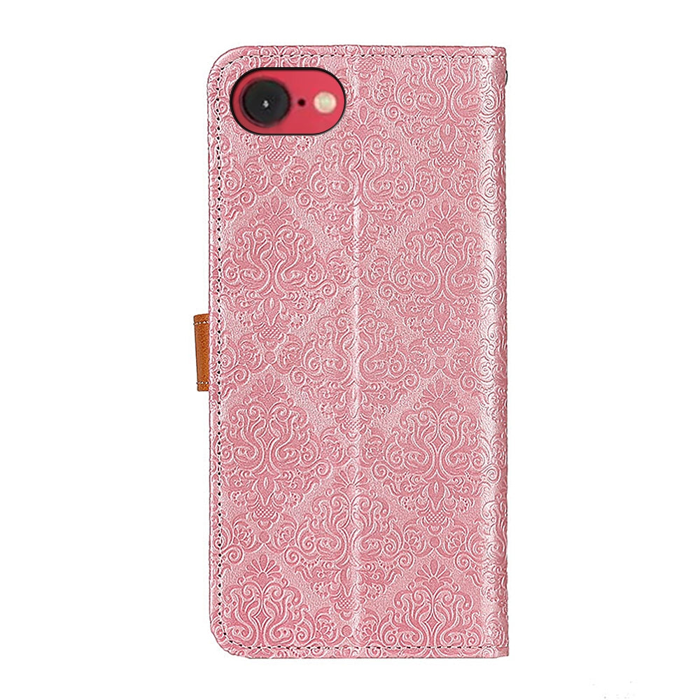 For iPhone 16e European Floral Embossed Leather Phone Case(Pink)