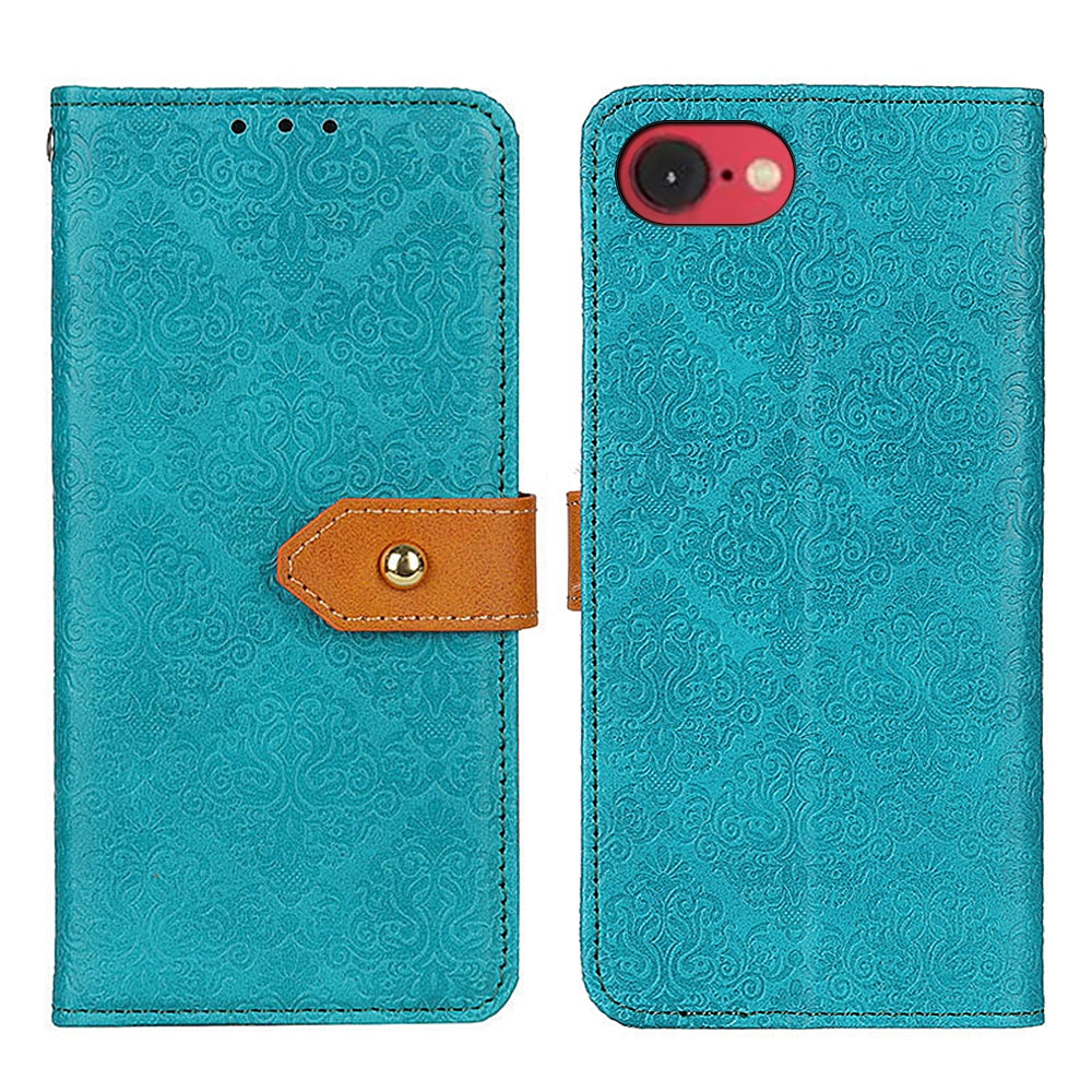 For iPhone 16e European Floral Embossed Leather Phone Case(Blue)