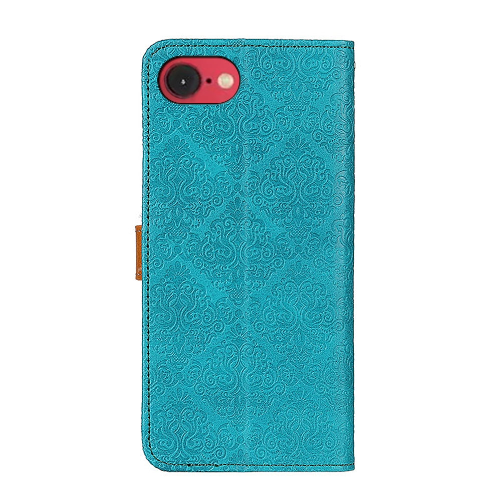 For iPhone 16e European Floral Embossed Leather Phone Case(Blue)
