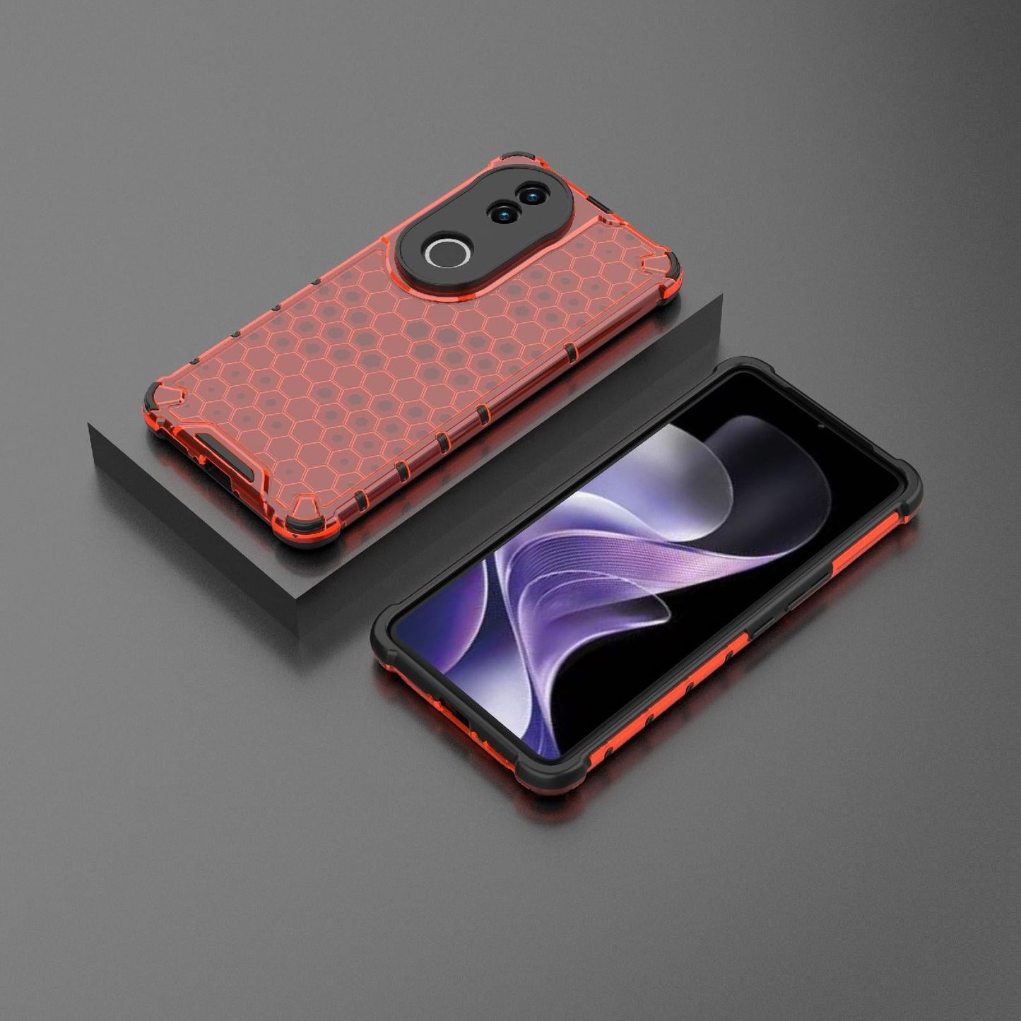 For vivo V50 5G Global Shockproof Honeycomb PC + TPU Phone Case(Red)