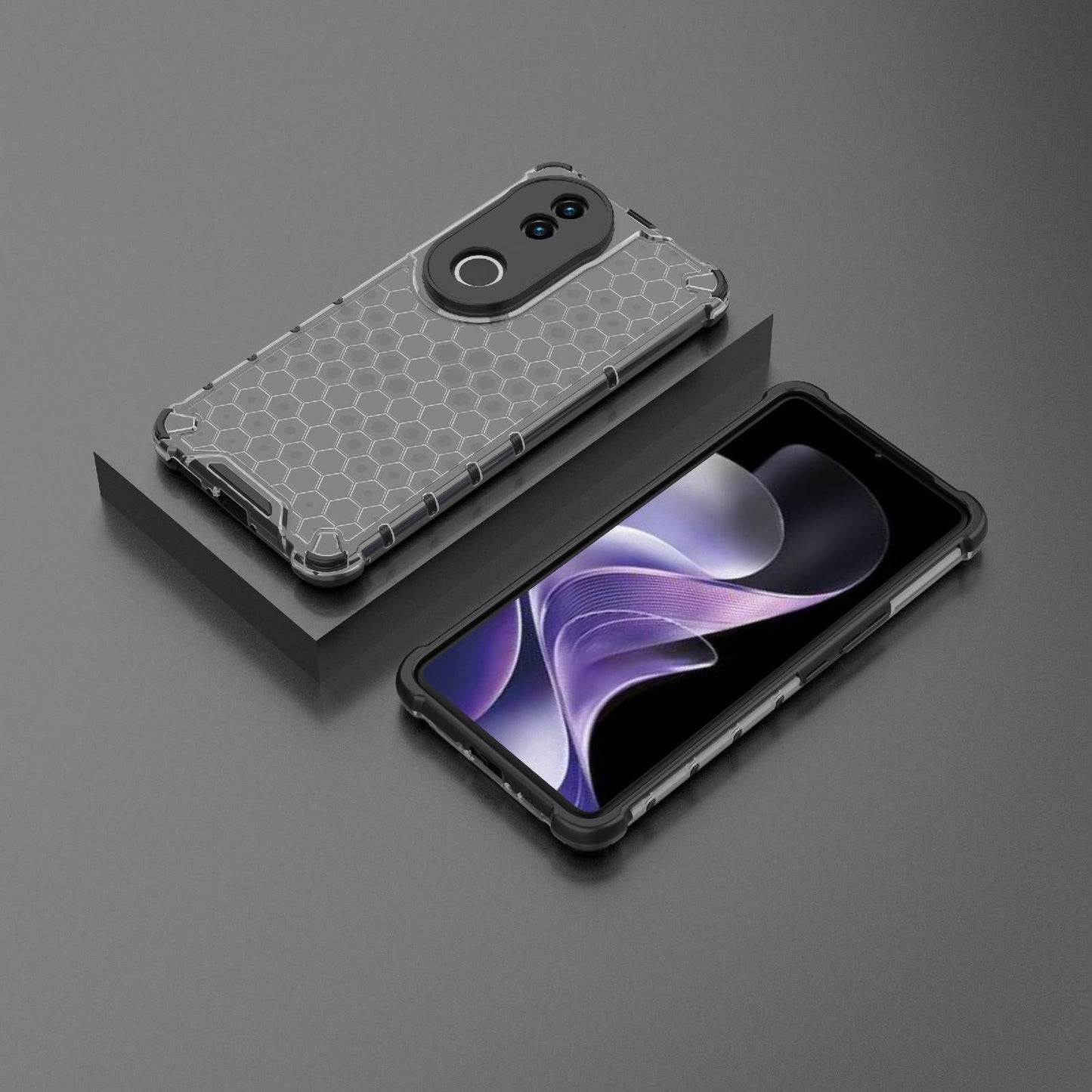 For vivo V50 5G Global Shockproof Honeycomb PC + TPU Phone Case(Black)