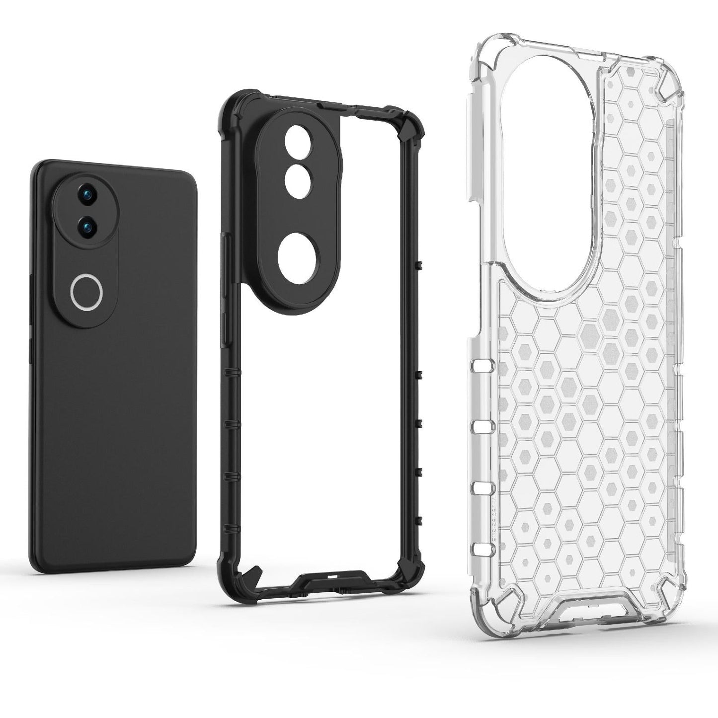 For vivo V50 5G Global Shockproof Honeycomb PC + TPU Phone Case(Black)