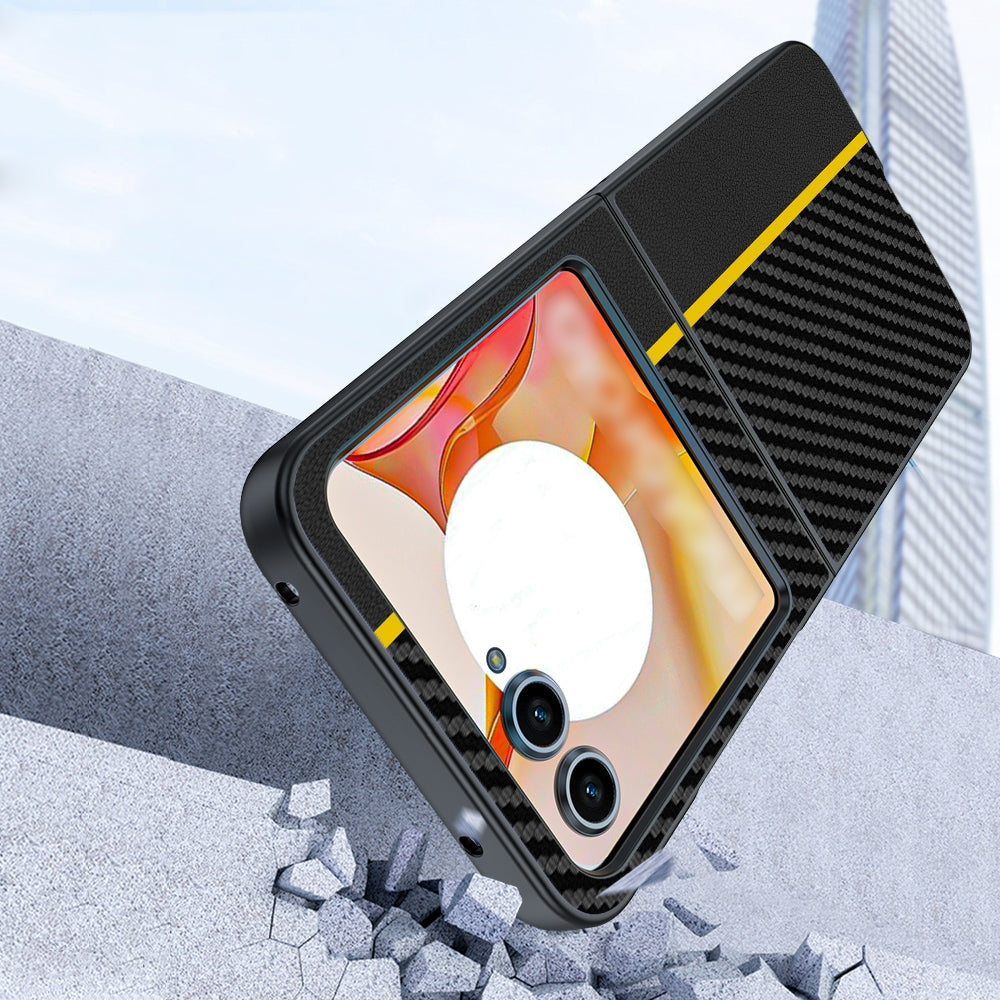 For Motorola Razr 50 Ultra-thin Carbon Fiber Texture Printing Phone Case(Black Yellow)